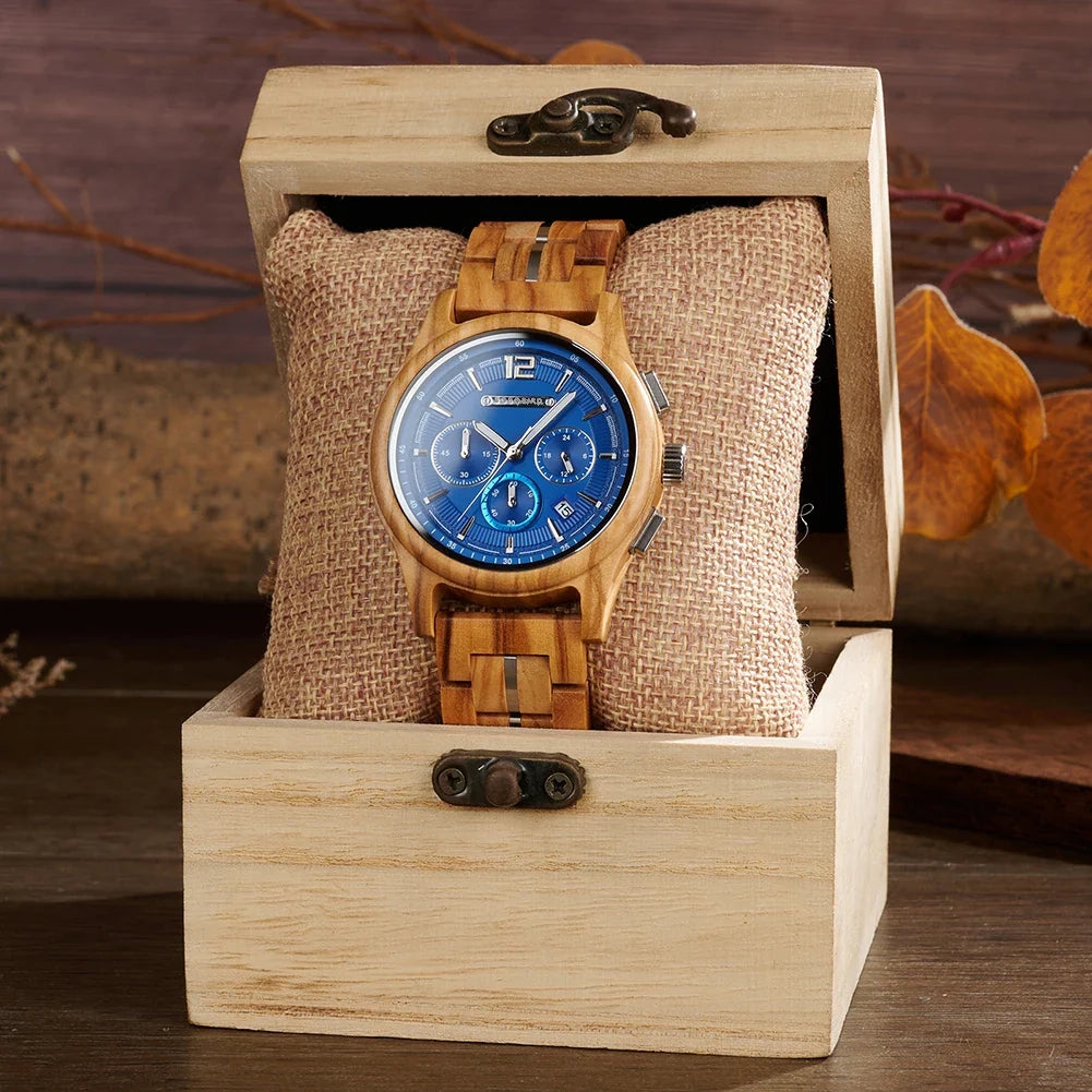 BUCK Men's Wooden Watch Quartz Luxury Wristwatch Clock Eco-Friendly Natural Wood Timepiece Gift for Him