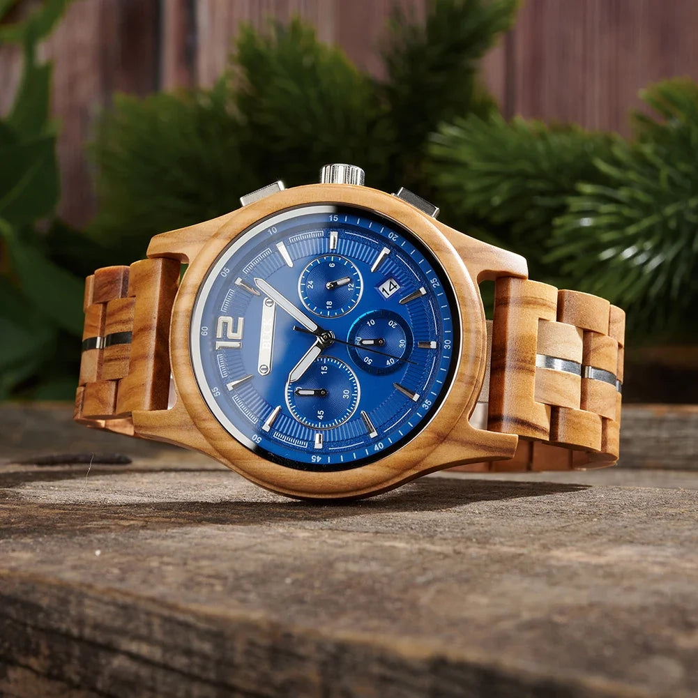 BUCK Men's Wooden Watch Quartz Luxury Wristwatch Clock Eco-Friendly Natural Wood Timepiece Gift for Him