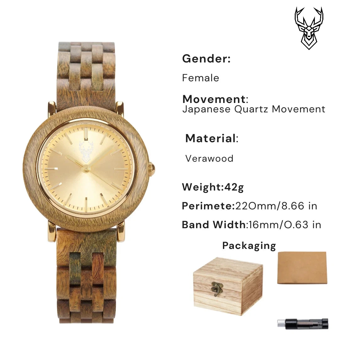 BUCK Women's Wooden Watch 2025 New Elegant Quartz Wristwatch for Ladies and Girl Natural Wood Timepiece Gift for Girlfriend