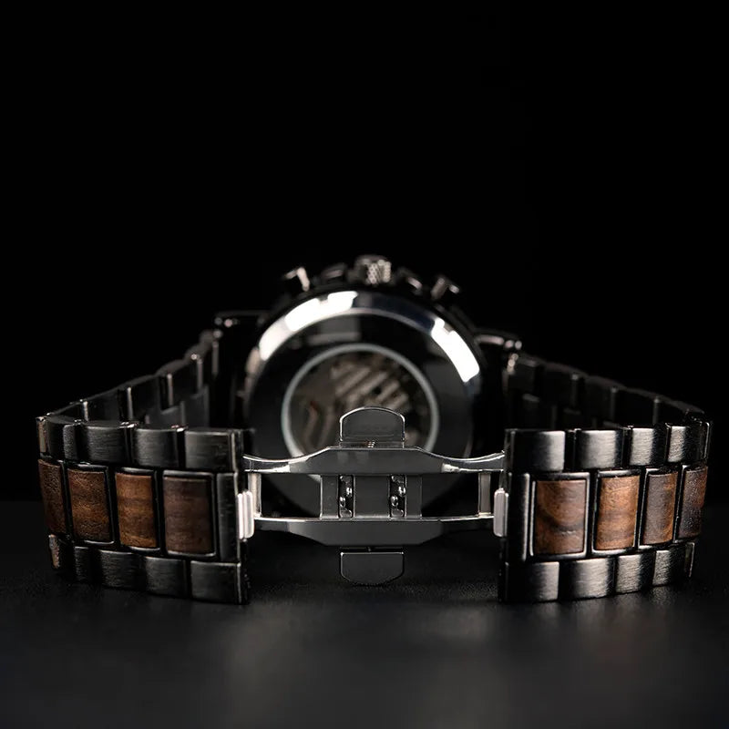 BUCK WATCHES Auto Mechanical Watches Men Women Wood Watch Luminous Hand Business Chronograph Timepiece In Gift Box erkek kol saati