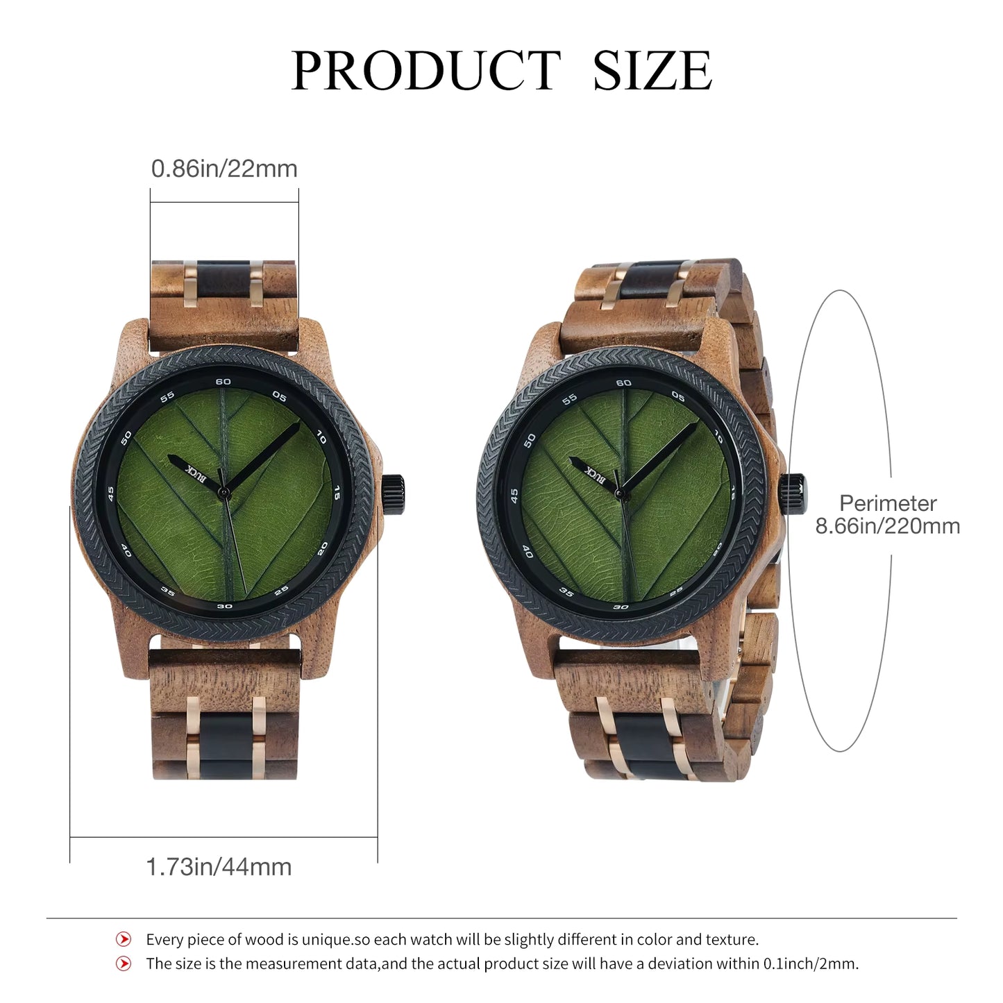 BUCK Men's Watches Unique Leaf Dial Design Wooden Wristwatch Quartz Watch for Men