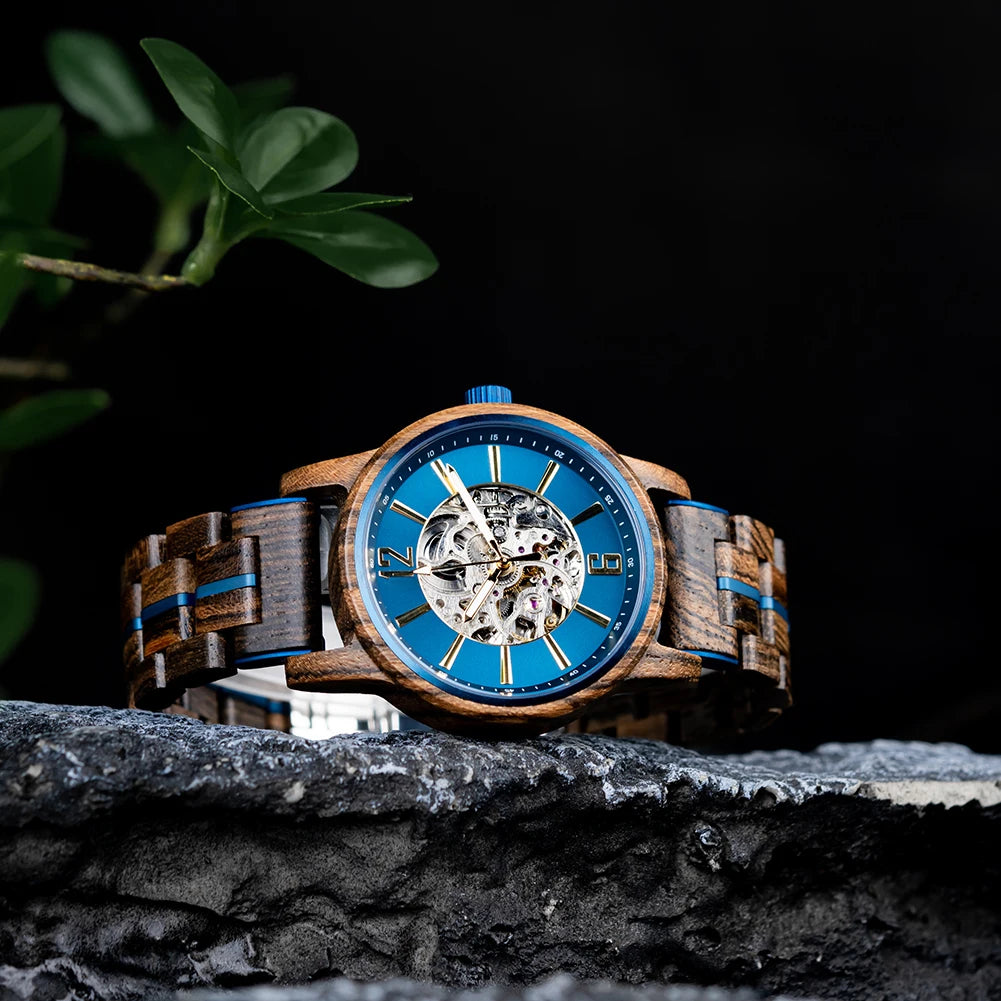 BUCK New Mechanical Watches for Men Real Wood Luxury Skeleton Automatic Watch  Man Gift for Xmas relojes mecánicos