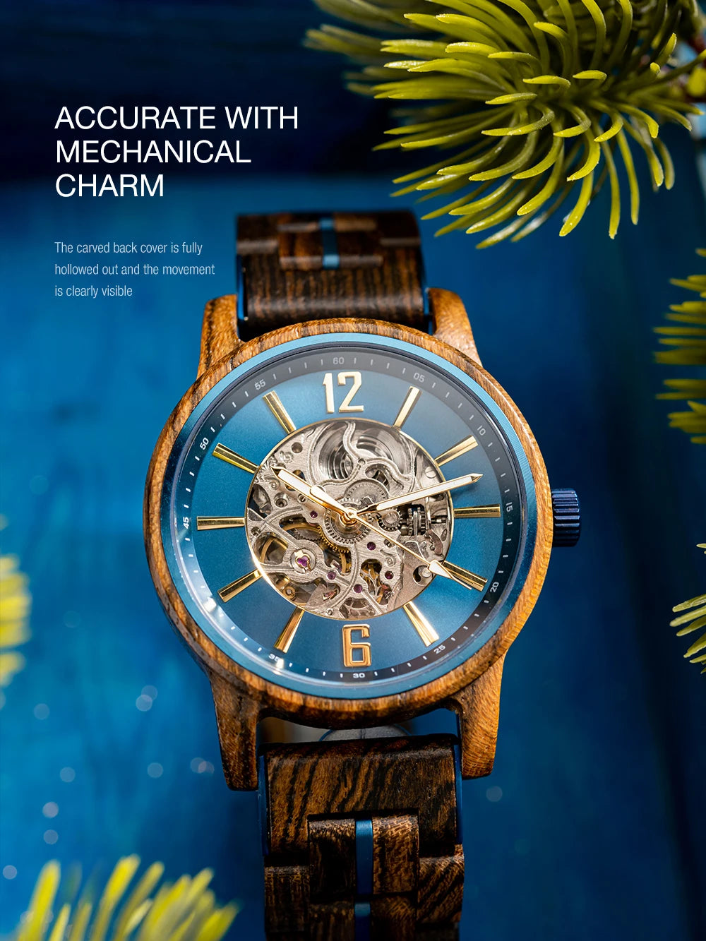 BUCK New Mechanical Watches for Men Real Wood Luxury Skeleton Automatic Watch  Man Gift for Xmas relojes mecánicos