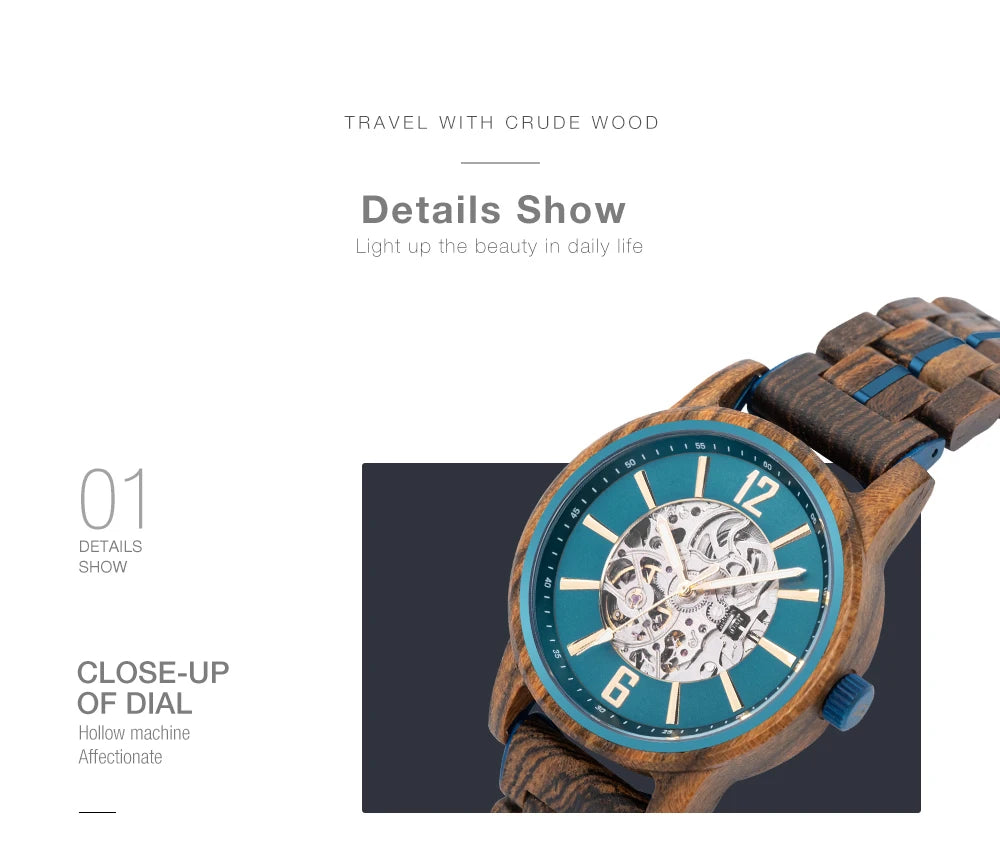 BUCK New Mechanical Watches for Men Real Wood Luxury Skeleton Automatic Watch  Man Gift for Xmas relojes mecánicos