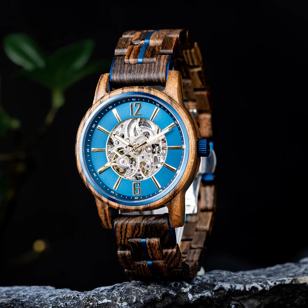 BUCK New Mechanical Watches for Men Real Wood Luxury Skeleton Automatic Watch  Man Gift for Xmas relojes mecánicos