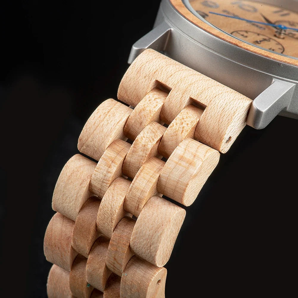 Relogio Masculino BUCK Wooden Men Watch 43 mm Top Luxury Brand Japanese Movement VD51 Quartz Watches