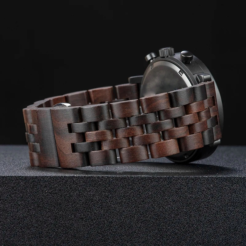 Relogio Masculino BUCK Wooden Men Watch 43 mm Top Luxury Brand Japanese Movement VD51 Quartz Watches