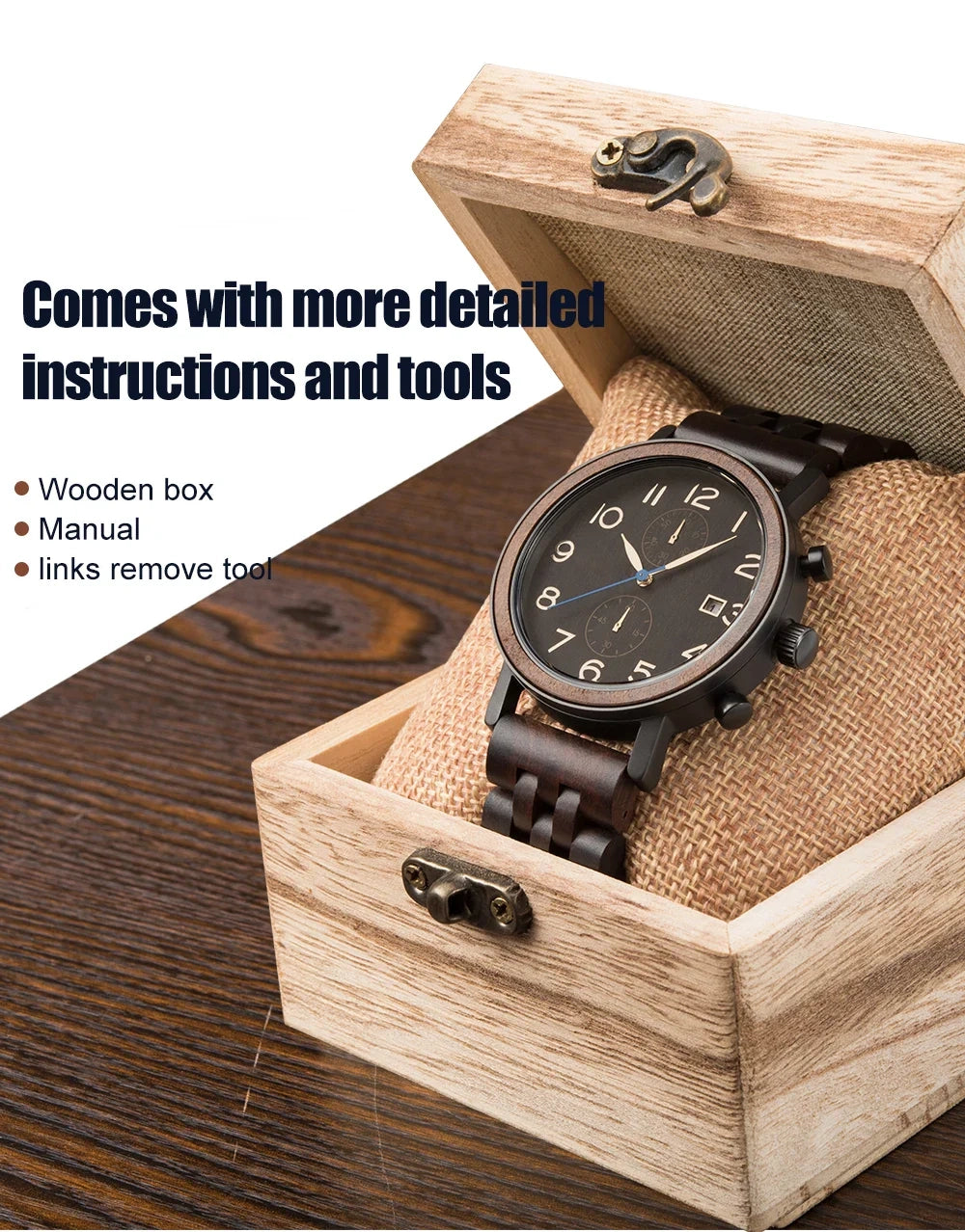 Relogio Masculino BUCK Wooden Men Watch 43 mm Top Luxury Brand Japanese Movement VD51 Quartz Watches