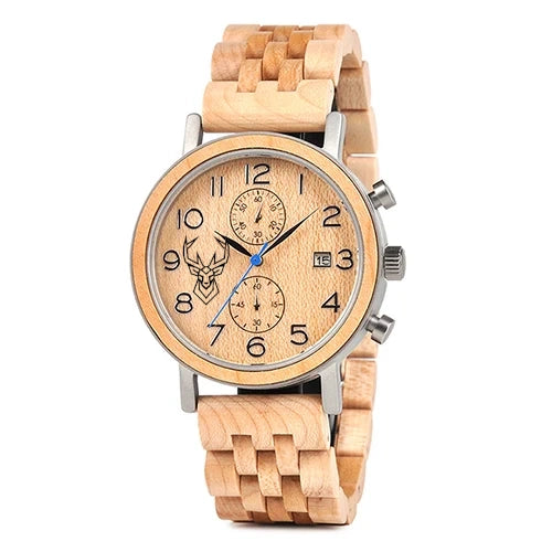 Relogio Masculino BUCK Wooden Men Watch 43 mm Top Luxury Brand Japanese Movement VD51 Quartz Watches