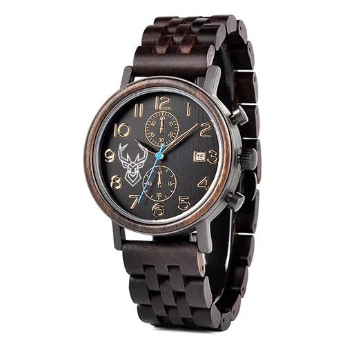 Relogio Masculino BUCK Wooden Men Watch 43 mm Top Luxury Brand Japanese Movement VD51 Quartz Watches