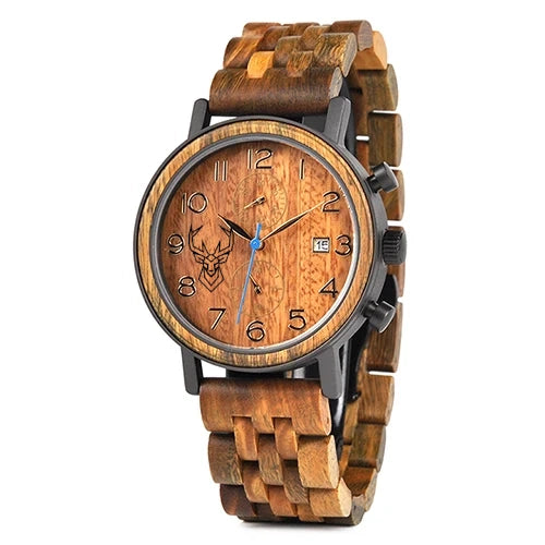 Relogio Masculino BUCK Wooden Men Watch 43 mm Top Luxury Brand Japanese Movement VD51 Quartz Watches