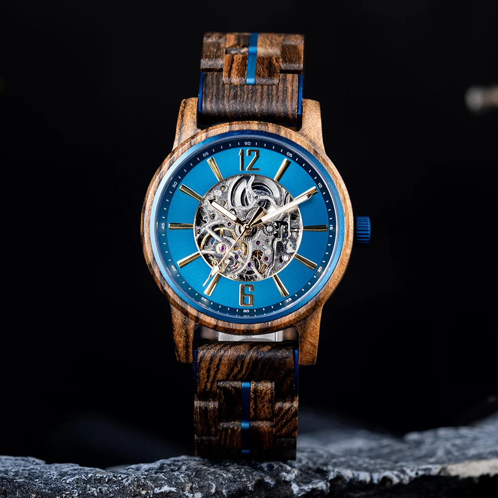 BUCK New Mechanical Watches for Men Real Wood Luxury Skeleton Automatic Watch  Man Gift for Xmas relojes mecánicos