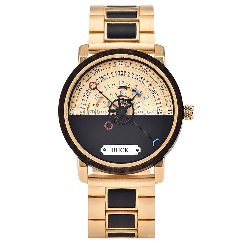BUCK WATCHES New Top Automatic Mechanical Watch Wooden Creative Wristwatch Cool Gifts Box reloj hombre
