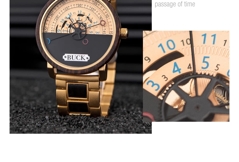 BUCK WATCHES New Top Automatic Mechanical Watch Wooden Creative Wristwatch Cool Gifts Box reloj hombre