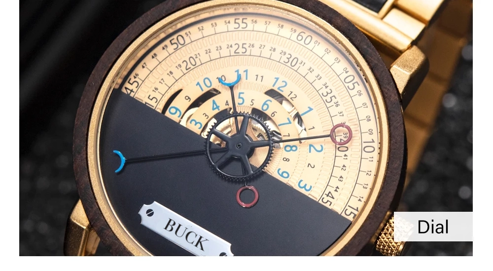BUCK WATCHES New Top Automatic Mechanical Watch Wooden Creative Wristwatch Cool Gifts Box reloj hombre