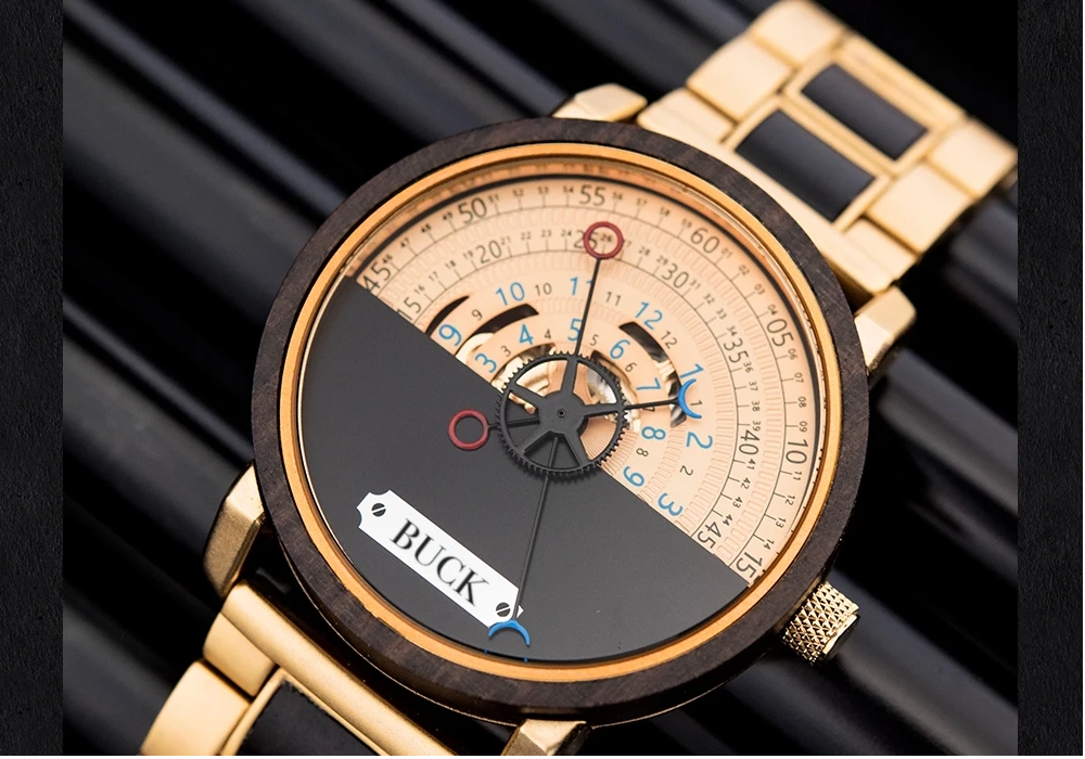 BUCK WATCHES New Top Automatic Mechanical Watch Wooden Creative Wristwatch Cool Gifts Box reloj hombre