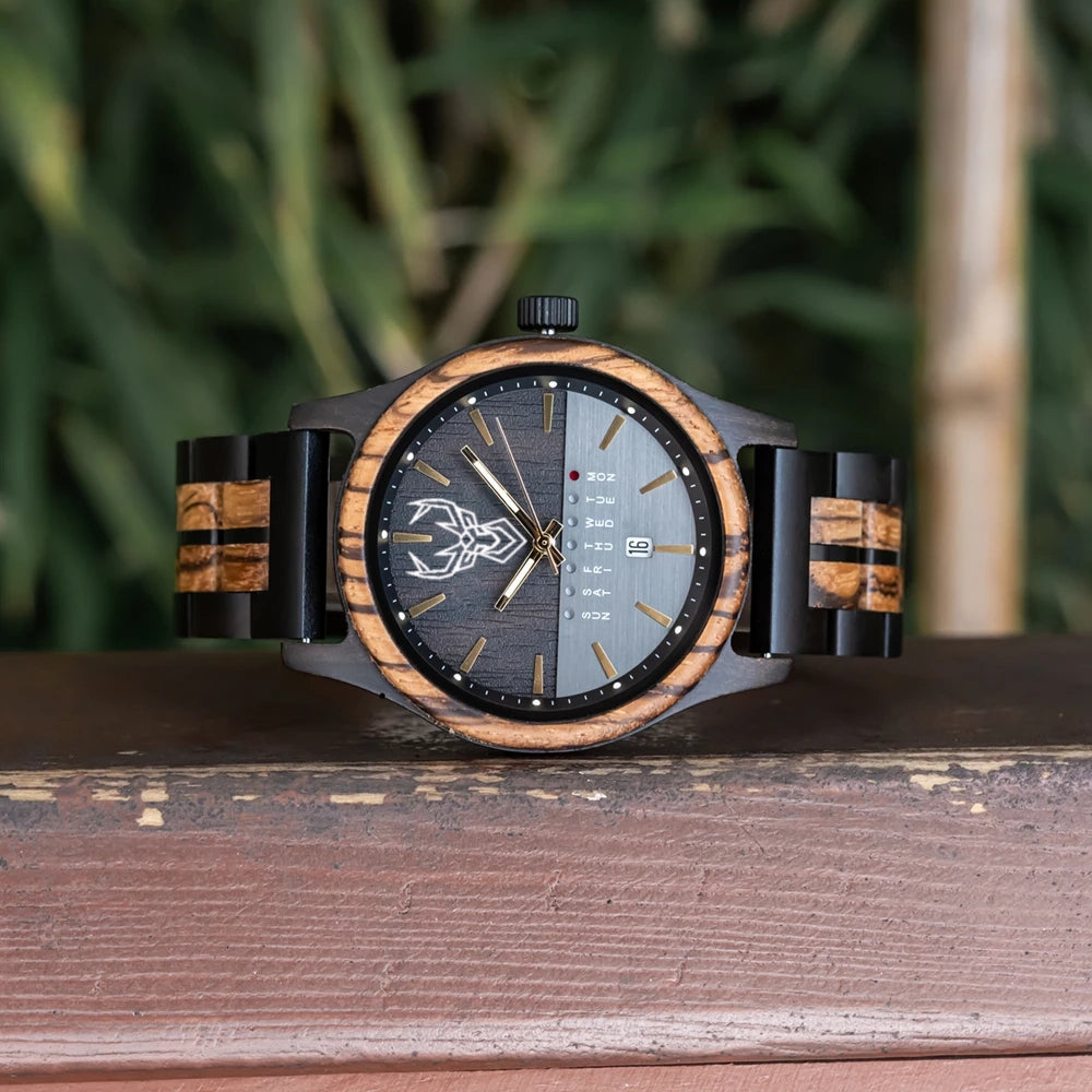 BUCK WATCHES Men's Watches Niche Wooden Wristwatch Unique Quartz Watch for Men Week & Date Display