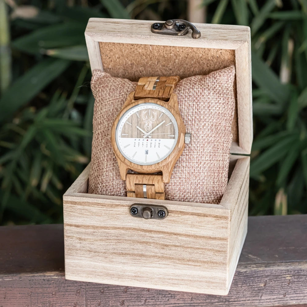 BUCK WATCHES Men's Watches Niche Wooden Wristwatch Unique Quartz Watch for Men Week & Date Display