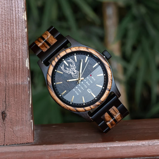 BUCK WATCHES Men's Watches Niche Wooden Wristwatch Unique Quartz Watch for Men Week & Date Display