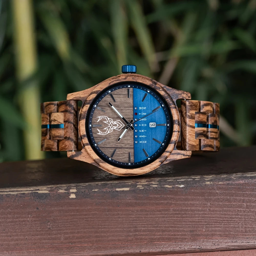 BUCK WATCHES Men's Watches Niche Wooden Wristwatch Unique Quartz Watch for Men Week & Date Display