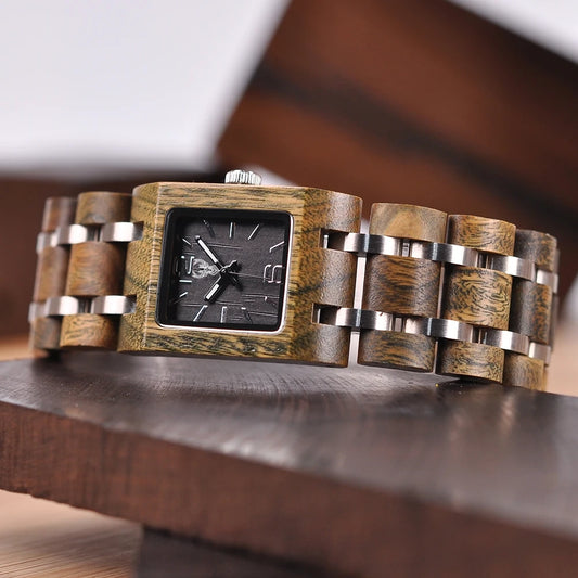 BUCK WATCHES Wooden Woman Watches Women Wood Watch Female Wristwatch Quartz Square Wood box Girl friend gift