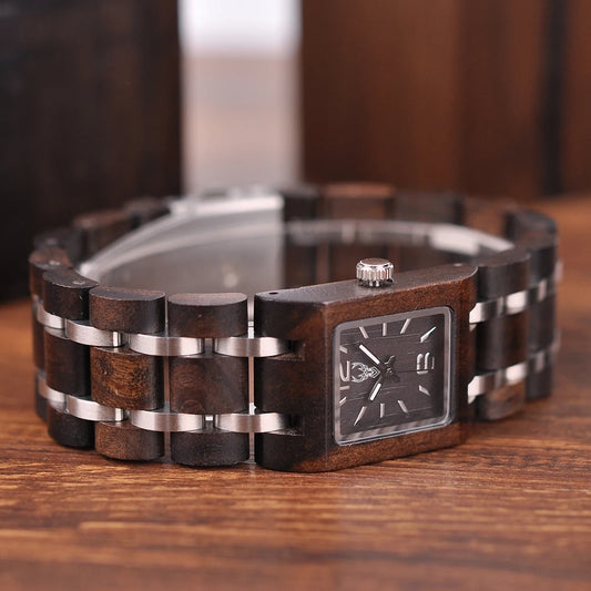 BUCK WATCHES Wooden Woman Watches Women Wood Watch Female Wristwatch Quartz Square Wood box Girl friend gift