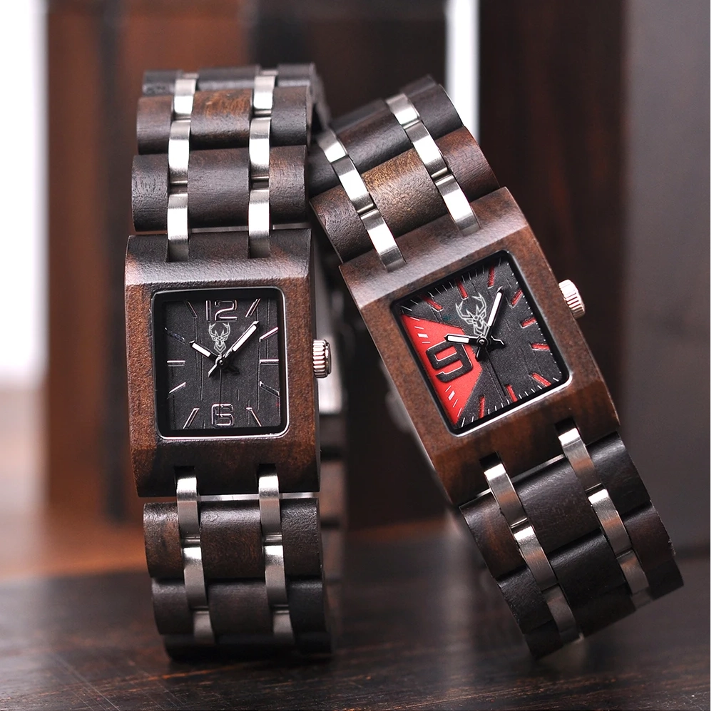 BUCK WATCHES Wooden Woman Watches Women Wood Watch Female Wristwatch Quartz Square Wood box Girl friend gift