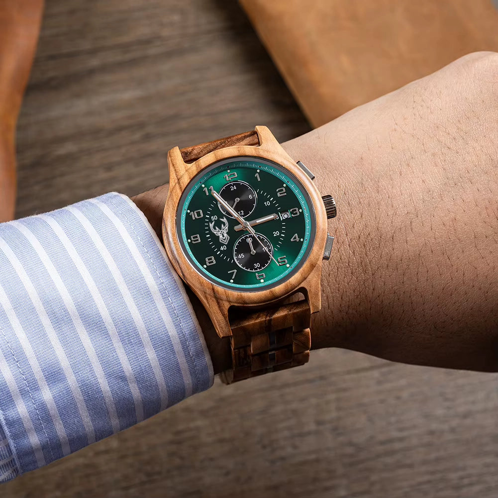 BUCK WATCHES Men's Watches Top Brand Wooden Wristwatch Chronograph Auto Date Luxury Exquisite Watch for Men