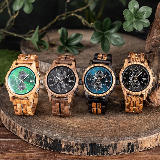 BUCK WATCHES Men's Watches Top Brand Wooden Wristwatch Chronograph Auto Date Luxury Exquisite Watch for Men
