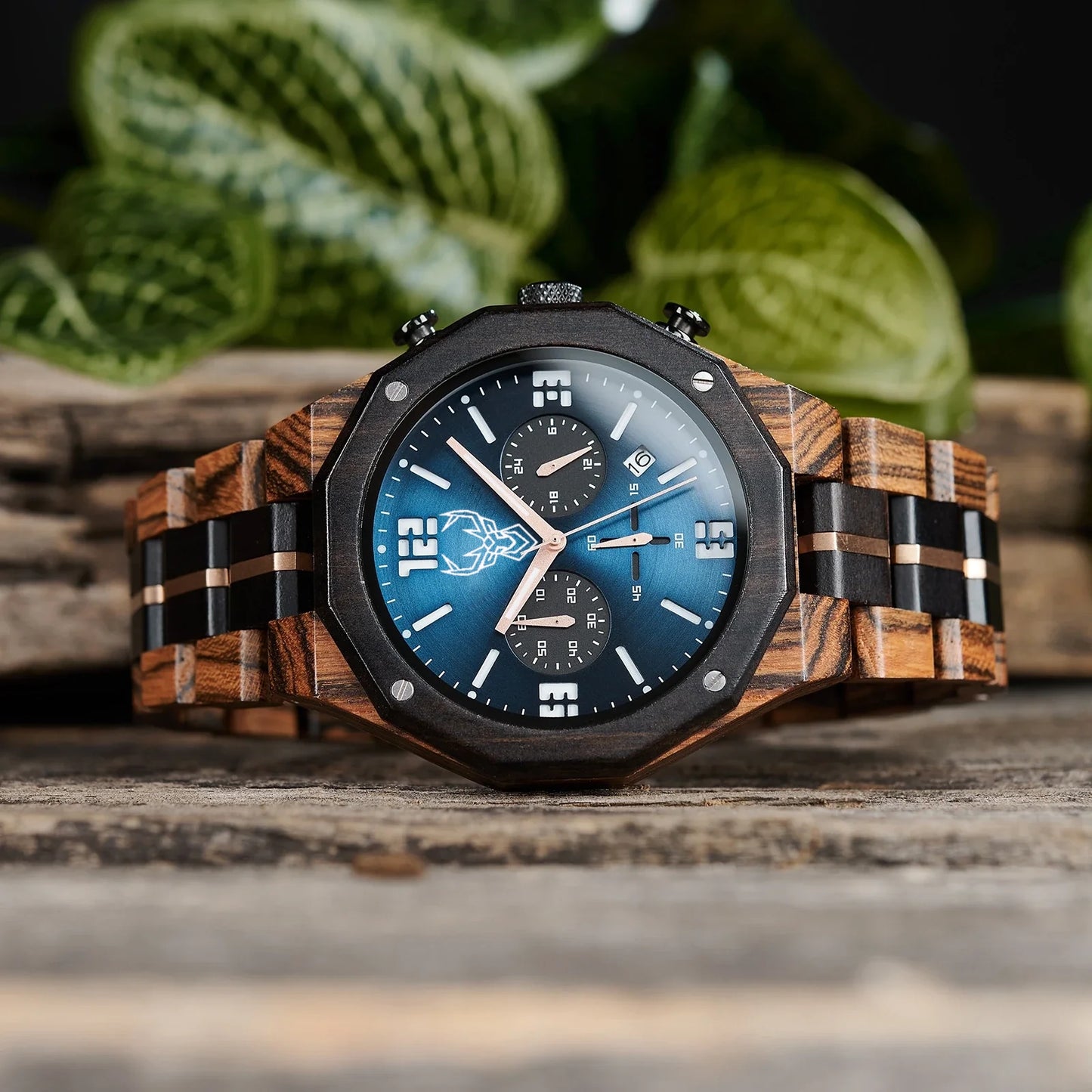 BUCK Men's Wooden Watch Japanese Movement New Top Fashion Quartz Wristwatch Chronograph Military Timepieces