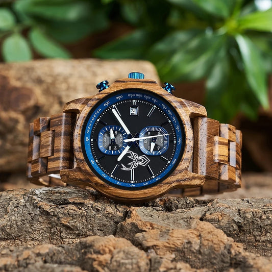 BUCK WATCHES Wood Watch Men Luxury Timepieces Chronograph Auto Date Male Quartz Wristwatches Great Gift For Men